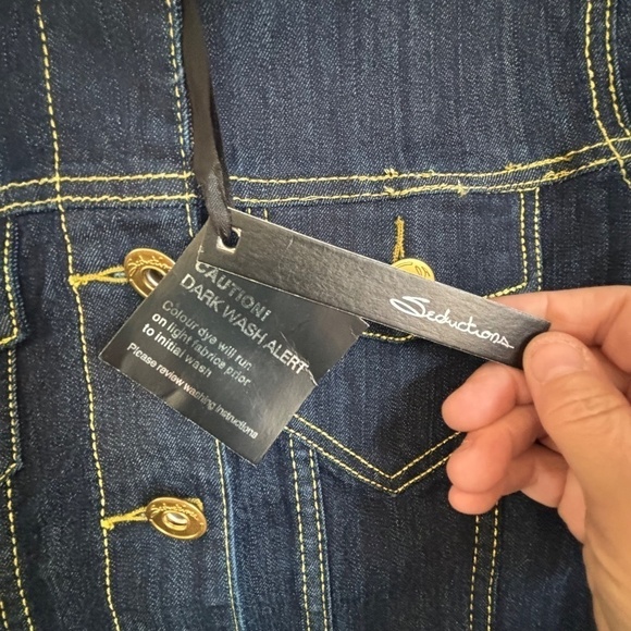 NWT Seductions Y2K dark wash jean jacket gold stitching size M (fits small) - Picture 6 of 16